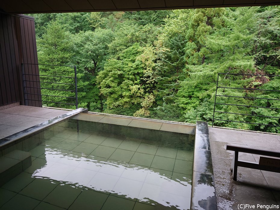 最上階の露天風呂からは北海道の自然が
